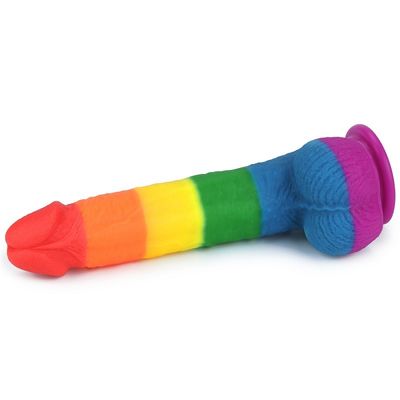 흡입 컵을 가진 액체 실리콘 22.5cm 무지개 딜도 라구 딜도 성 장난감 가짜 남근