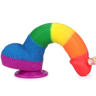 흡입 컵을 가진 액체 실리콘 22.5cm 무지개 딜도 라구 딜도 성 장난감 가짜 남근